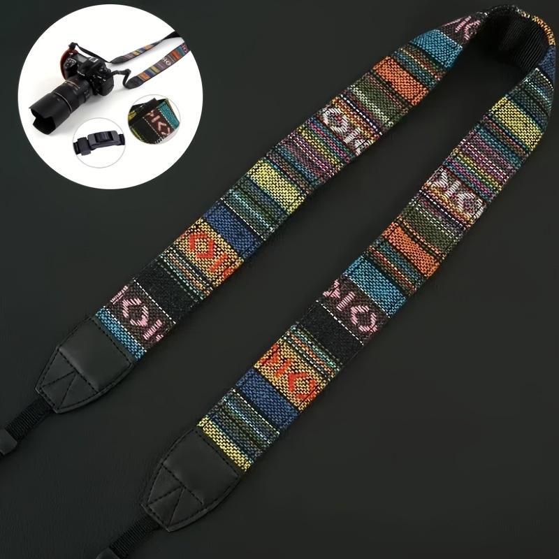 

Vintage-inspired Wide Shoulder Strap For Dslr Cameras - Ethnic Pinstripe Design, Material