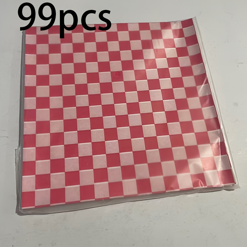 TEMU 99pcs Checkerboard Patterned Paper, Random Colors, Food Wrapping Paper, Classic Grid-patterned Burger Paper, Suitable For Parties, Holidays, And