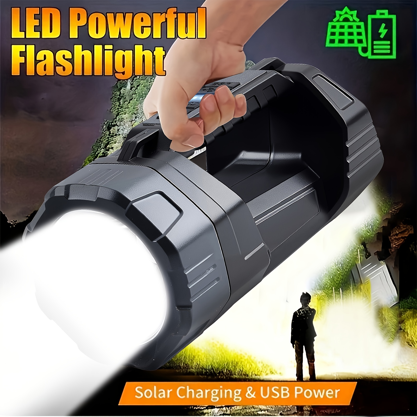 TEMU Solar Outdoor Handheld Light, Multifunctional Rechargeable Led Camping Light, 6 Lighting Modes, Equipped With Cob Side Light Flashlight, Outdoor