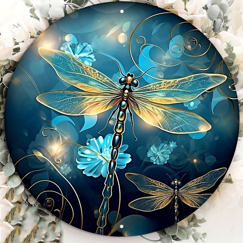 

1pc 8x8inch Aluminum Metal Sign Beautiful Dragonfly Wreath Sign, Stained Glass Rustic, Cartoon Decorative Stained Wall Hanging