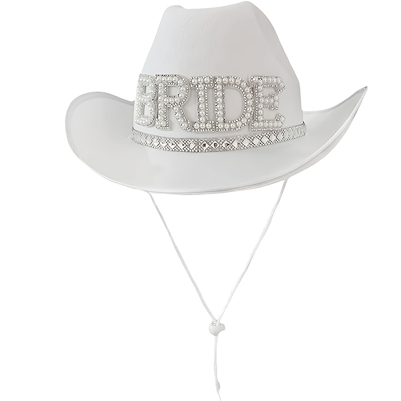 E-shop Weißer Braut-Cowboyhut – Farbiger Brauthut mit breiter Krempe, geeignet für Junggesellinnenabschied, Brautjungfern, Cowgirl, Gastgeschenk für