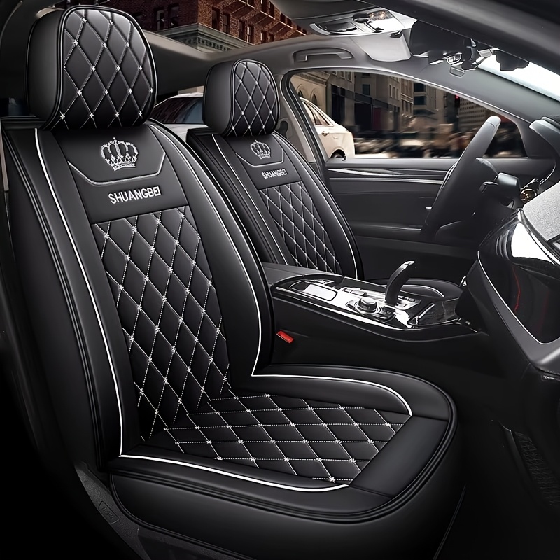 TEMU 2pcs Housse de Siège Auto de Luxe en Similicuir, Rangée Unique, 1pc Housse de Siège - Coussin de Protection de Siège pour et SUV - Housse de