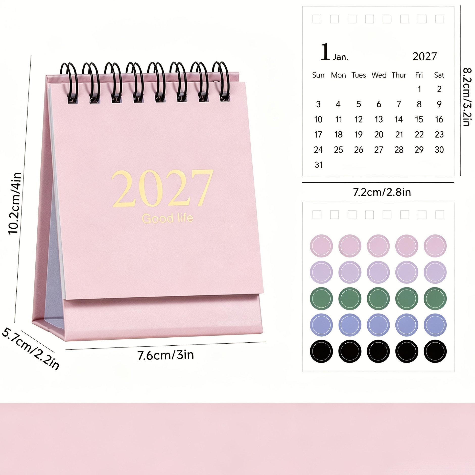 TEMU 2027 Englischer Mini-Kalender, Easy Style Morandi Desktop Ornament, Tragbarer kleiner Kalender, 6 Farben verfügbar