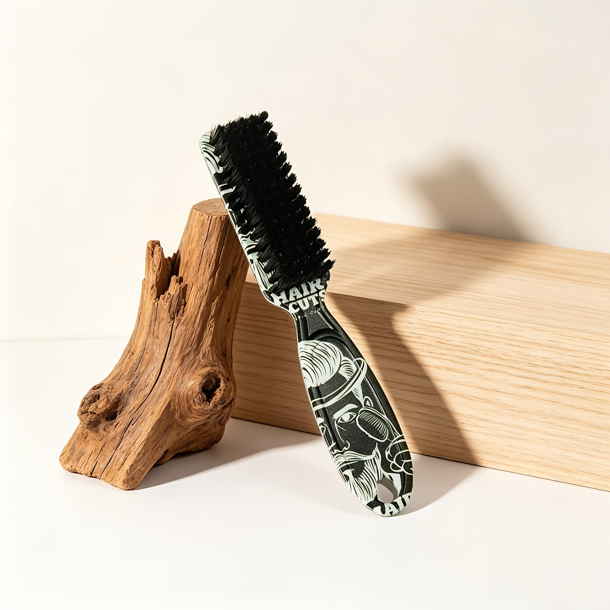 TEMU 1pc Retro Barber Brush Suitable For Beard & Hair Styling, Durable Abs Plastic Oil Head Brush With Cleaning Edge Brush Tip, Suitable For Hair