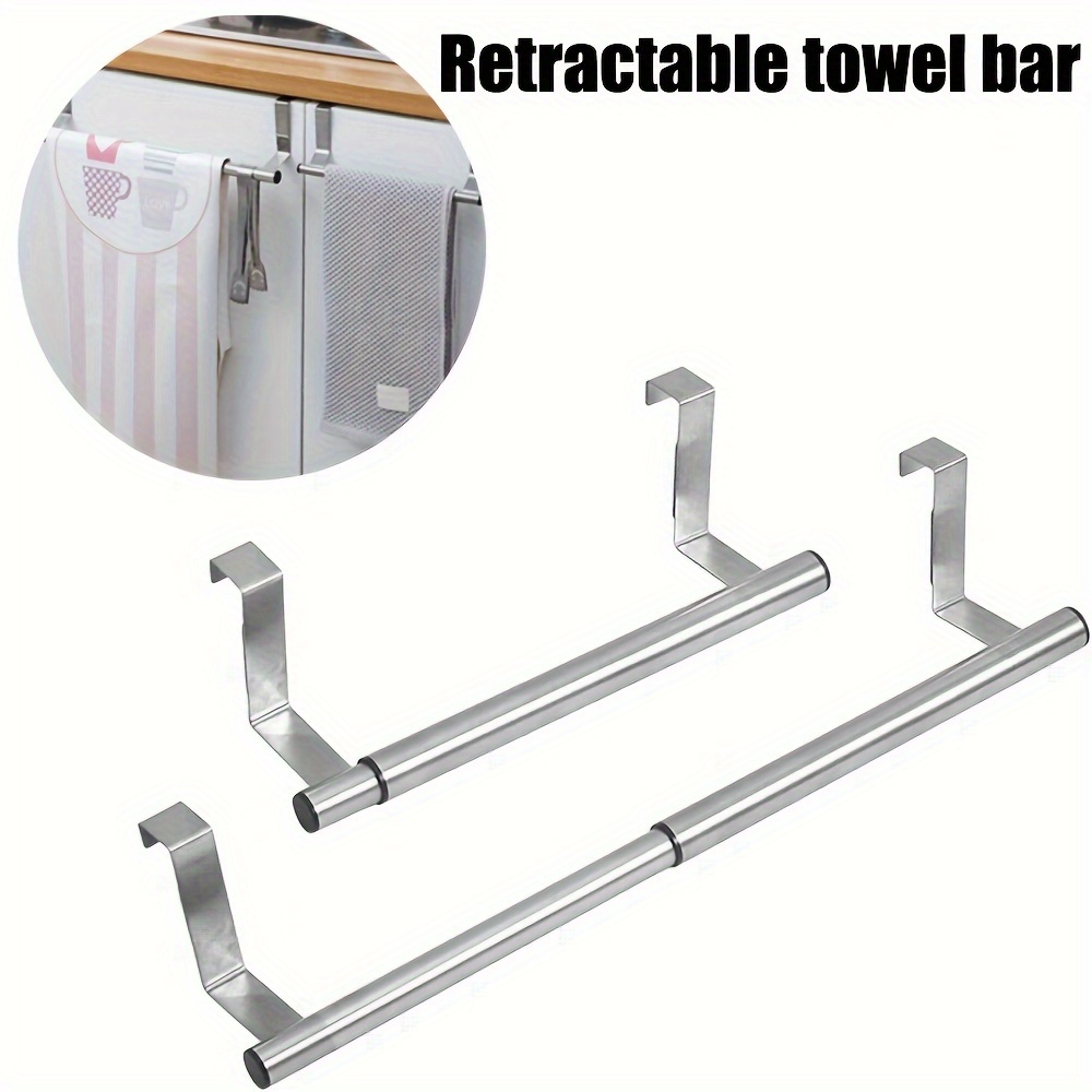 

1pc Stainless Steel Retractable Towel Bar, Modern Style, No-drill Cabinet Door Rack For Hanging Towels, Over-the-door Bathroom Accessory, Kitchen/bathroom Organizer