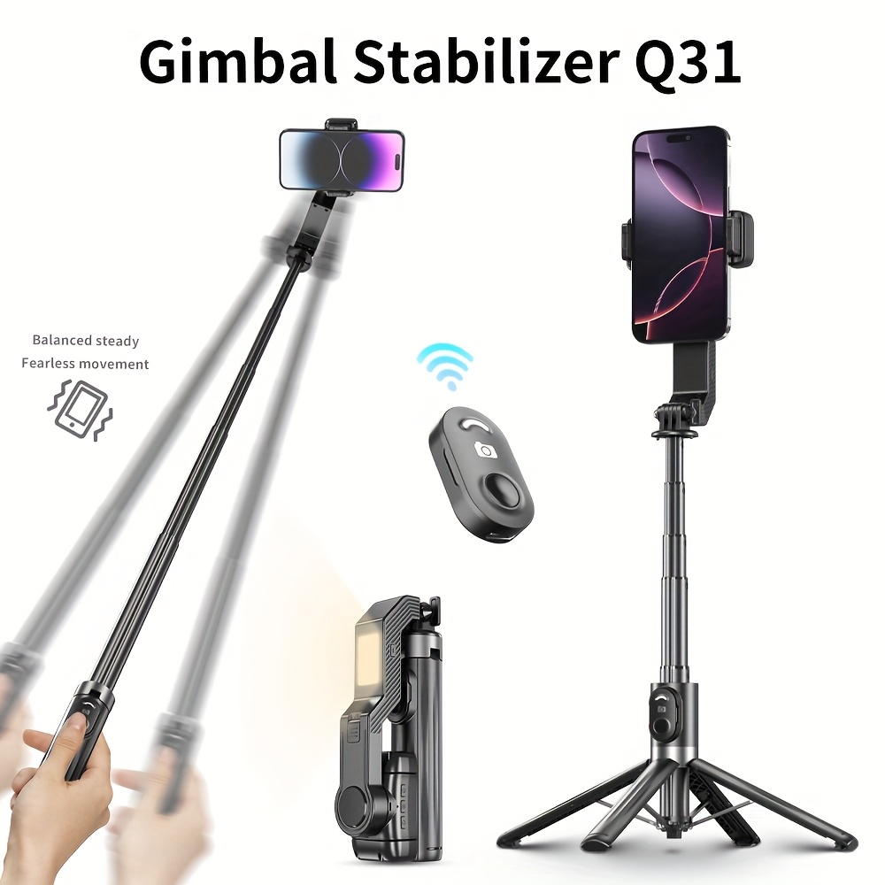 Desiontal Q31 1-Axis Handheld Gimbal Stabilizer with Wireless Remote Control, 450mAh USB Rechargeable Li-Polymer Battery, Tripod One-Touch Pop-Off Design, Outdoor Folding Portable Selfie Stick for iPhone/Android Smartphone Vlogging Video Creation