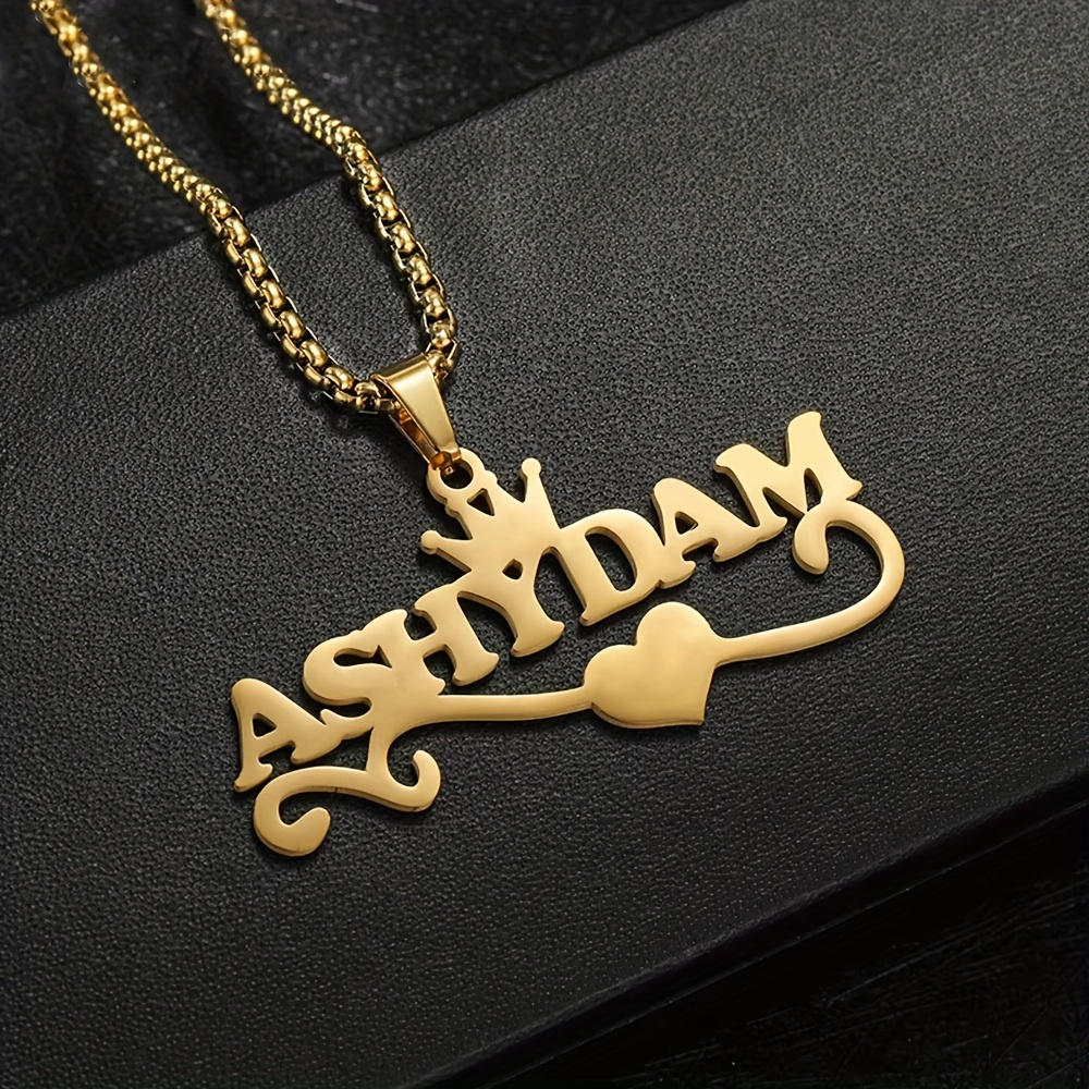 Customized Stainless Steel Crown Heart Name Pendant Necklace