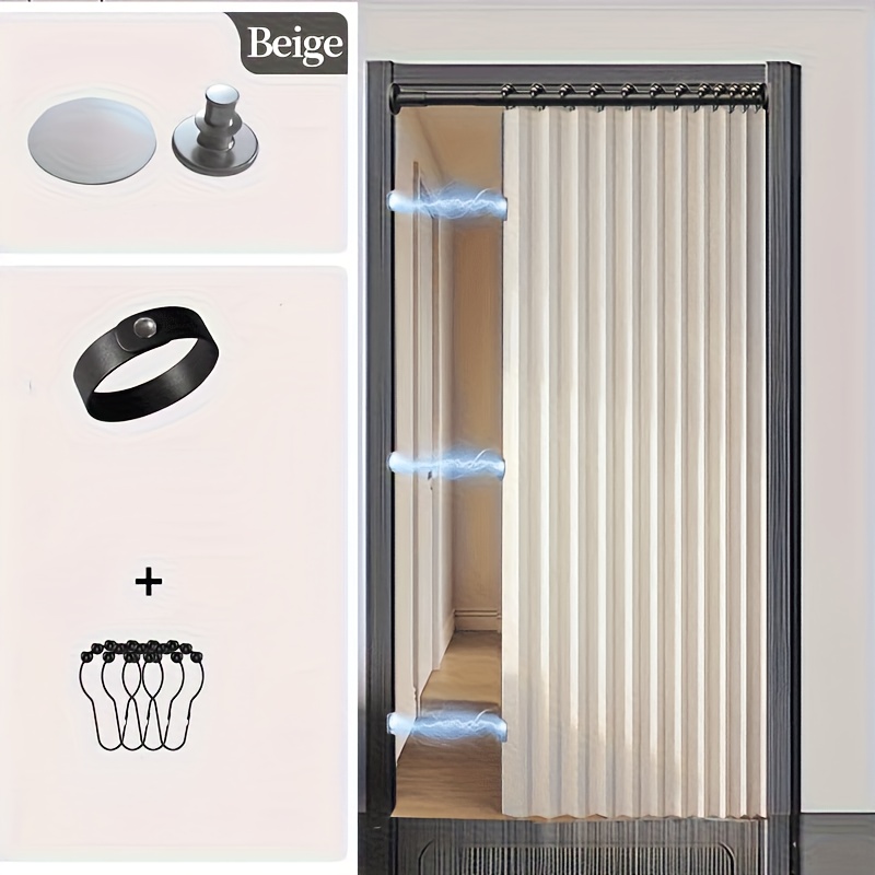TEMU 1pc Modern Insulated Folding Door Curtain - Flat Weave Polyester Room Divider With Ties, Home Decor Hallway Privacy Curtain, Stylish Partition