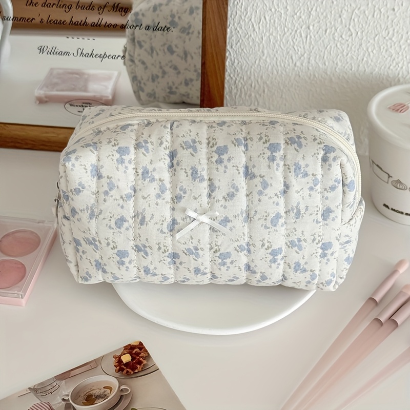 Image of [coin Purse] Black Floral Octagon Bag Ins Korean Style Floral Pencil Case Handheld Portable Large Capacity Student Stationery Storage Bag High Aesthetic Makeup Bag