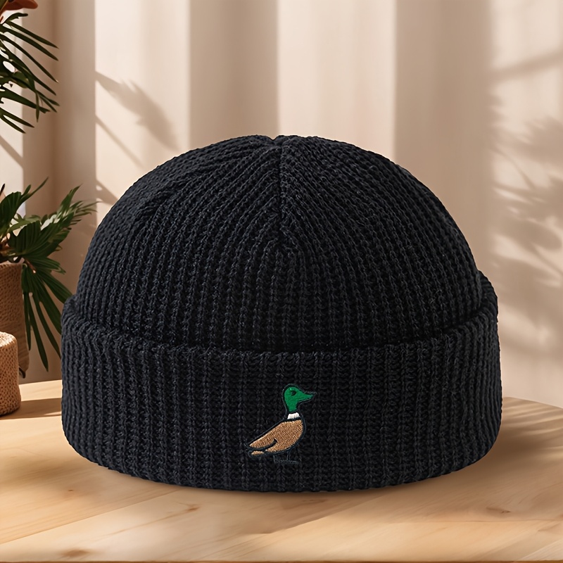 TEMU Makefge Brimless Beanie Hat With Embroidery - Warm Winter Ear Protection Suitable For Outdoor Sports, Running, Camping, Round Top Stretchable,