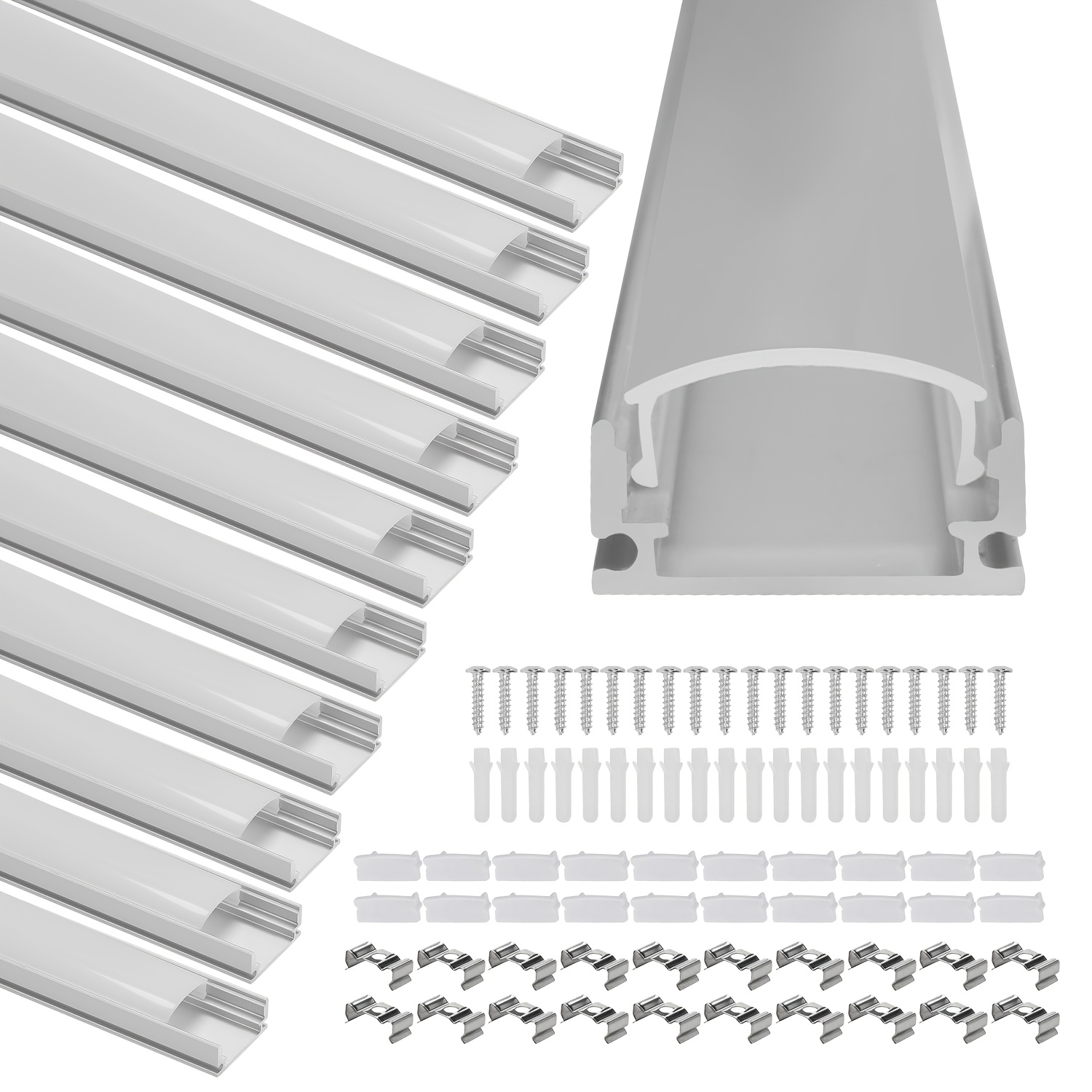 Profile Light Trough U-shaped 1 10pcs, Suitable For Light Strips/light Belts With A Width Of Than 12.5mm. Includes Cover, End Caps, And Fixing Clips