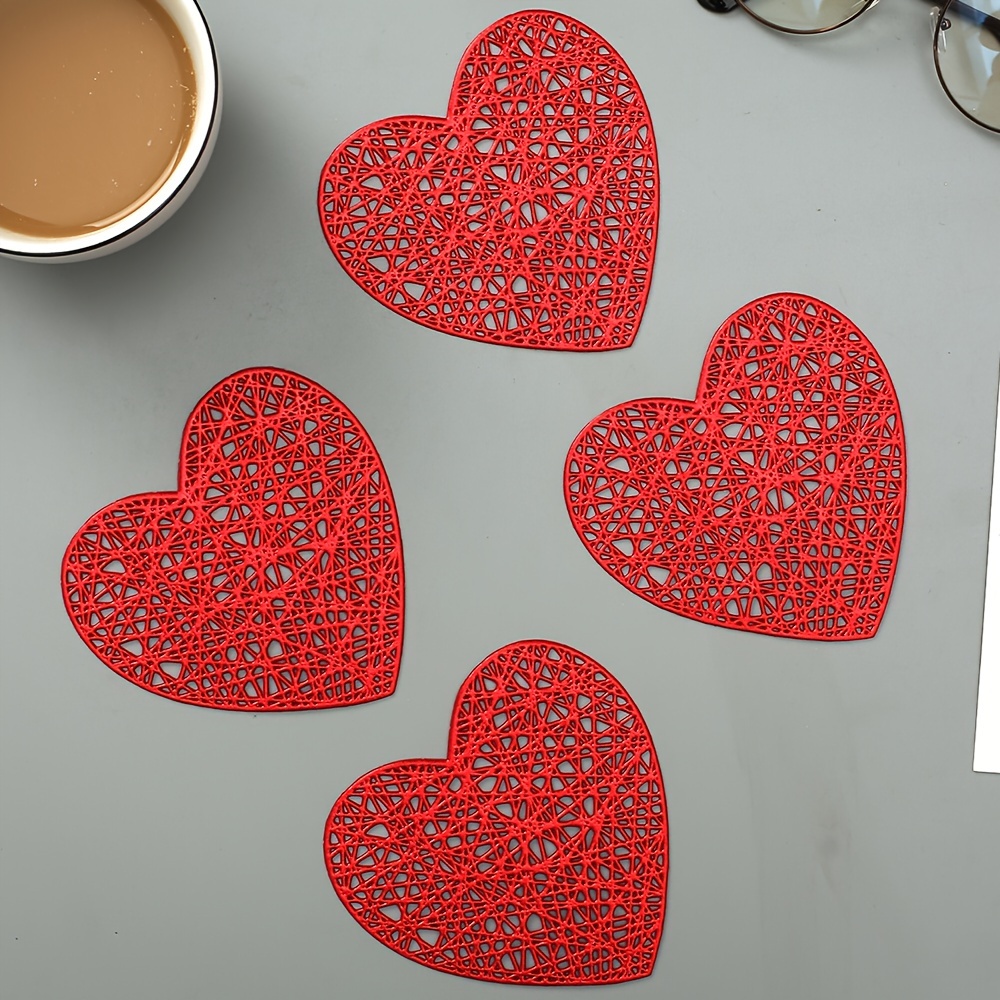 

6pcs/12pcs Love Coaster Set Heart Shaped Coaster Pvc Coaster Suitable For Wedding Valentine's Day Party Table Decoration