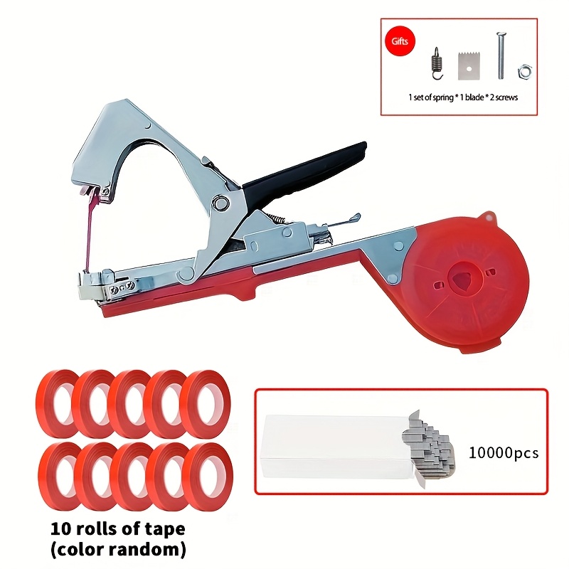 E-shop 12-teiliges Set Astbindemaschine, inklusive 10 Rollen Klebeband und (10000 Stück) Nägel, effiziente Astbindemaschine für Weinreben, Auberginen,