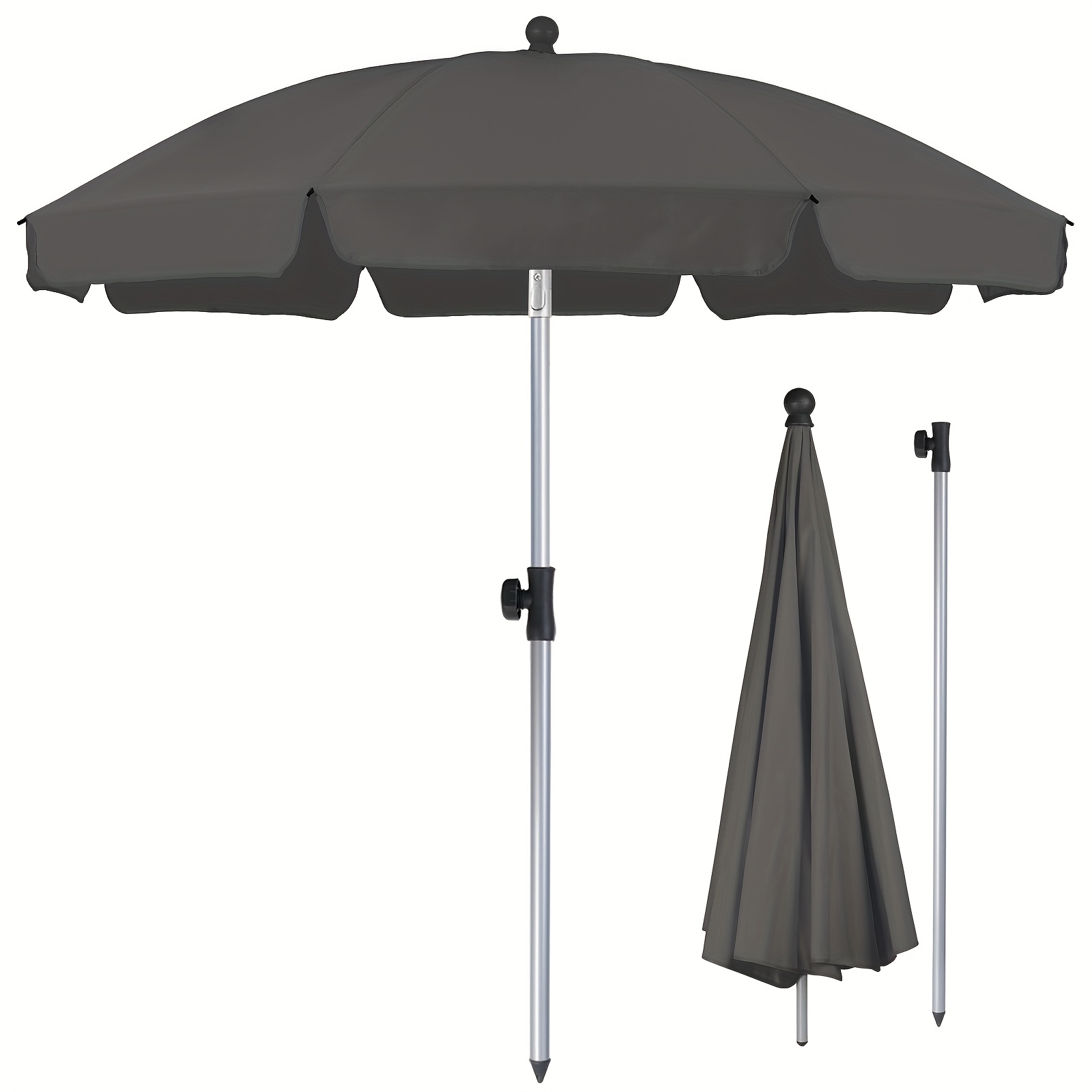 E-shop 200cm Sonnenschirm, Strandschirm, Sonnenschutz UPF 50+, beidseitig neigbar, höhenverstellbar, Gartenschirm, Balkonschirm, Terrassenschirm, 8