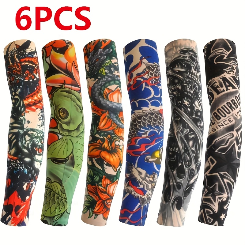 E-shop 6 Stk. Unisex Tattoo-Ärmel, Ärmel mit Tattoo-Druck, geeignet für Radfahren im Freien, Kühlärmel, Ärmel zum , zufällige Auswahl, keine sich