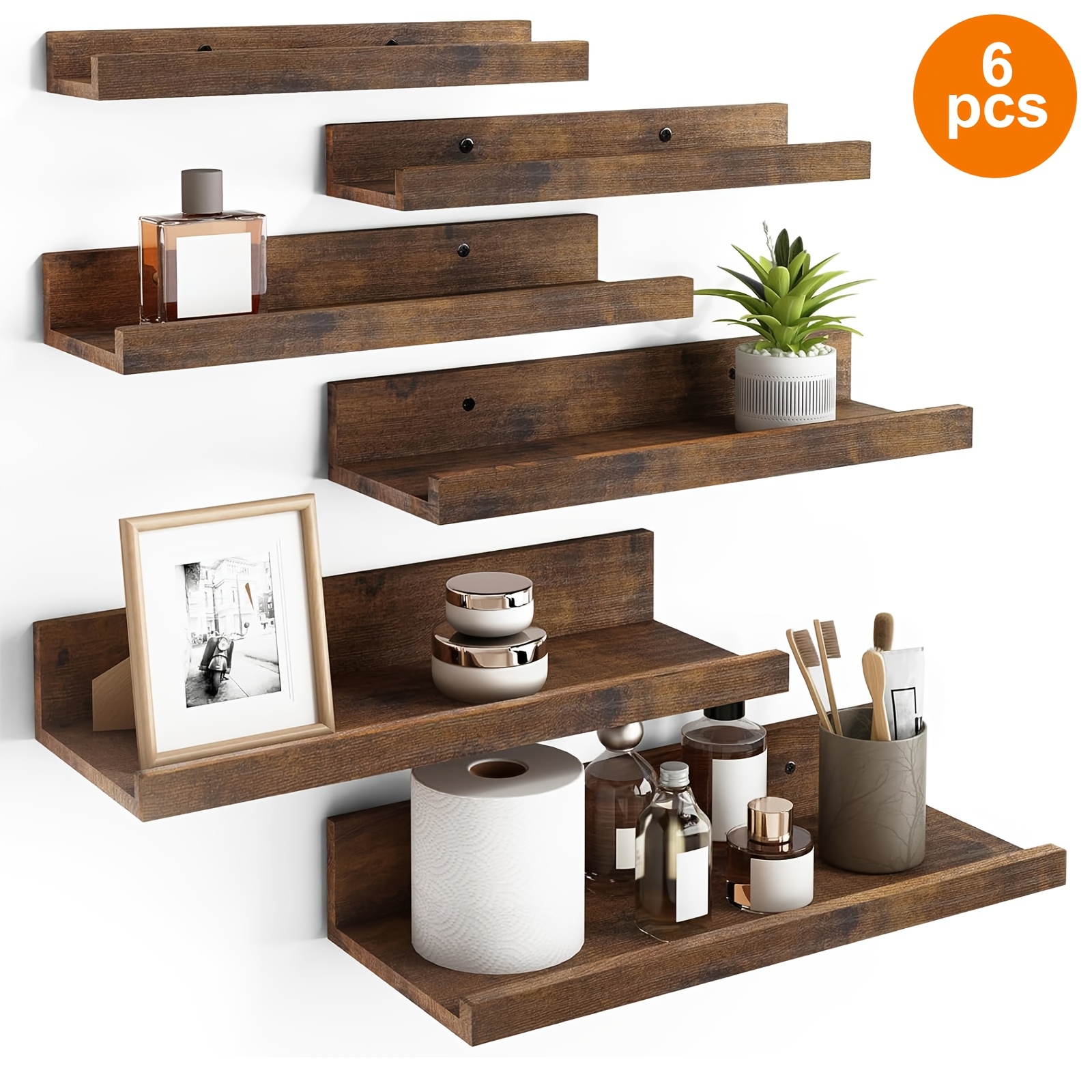 TEMU Tomnk 6pcs Étagères Flottantes de Longueur Inégale pour Mur, Étagères Murales de U de Différentes Longueurs, Étagères de Rangement