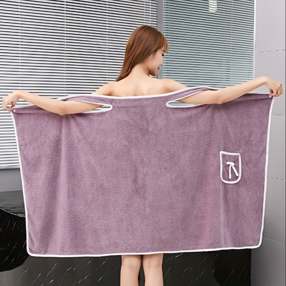 

Women's Quick-dry Wearable Bath Towel With Pocket & Bow - Absorbent, Soft Polyester Skirt Robe For Easy Carry And Wrap