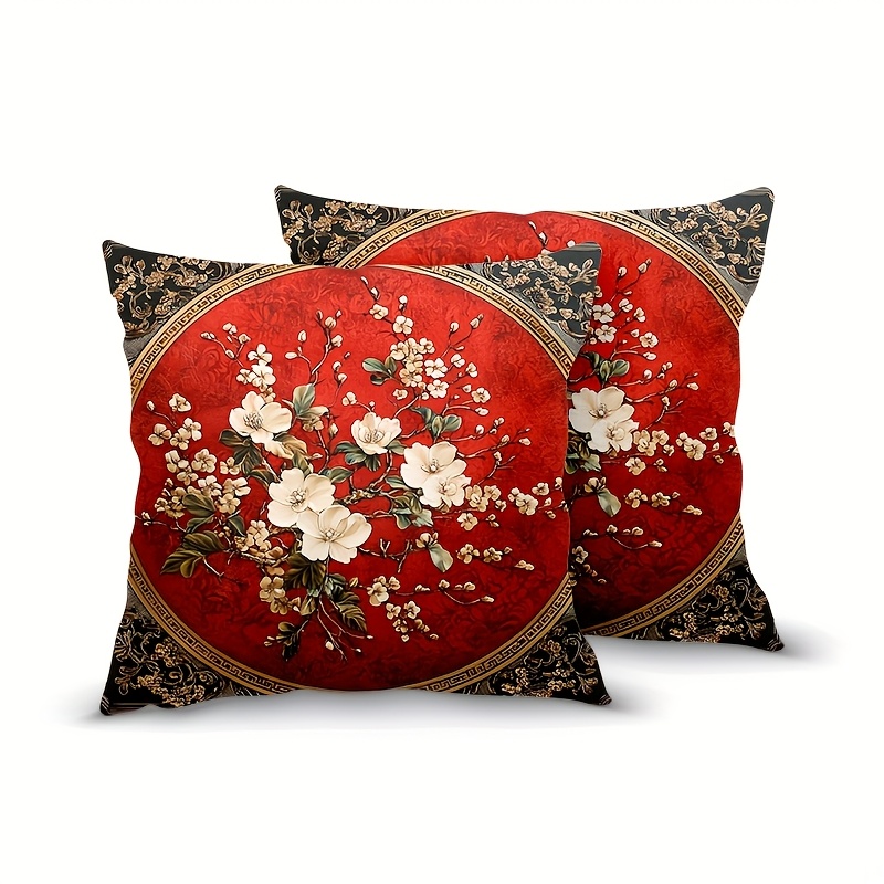 TEMU 2pcs Housse de Coussin En Peluche Courte, de Luxe Traditionnels, Meubles Chinois , Housse de Jet Avec Fermeture Éclair, Impression Double Face,