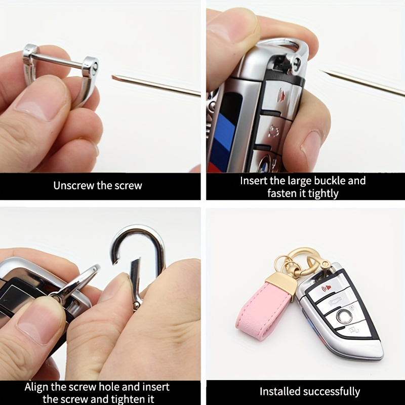 2pcs PU 360 Degree Rotatable D-Ring, Anti-Lost Car Key Fobs for Men and  Women, Car Keychain - Main Image