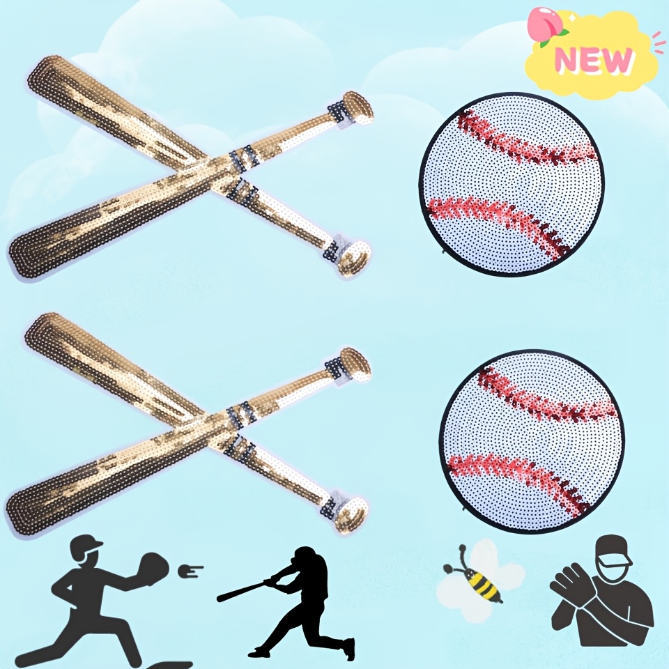 

A Set Of 2 Or 4 Sequin , Sports Embroidery Cloth Stickers, Fashionable And Ironing Style Baseball Bat Decoration Stickers, Suitable For All Clothing