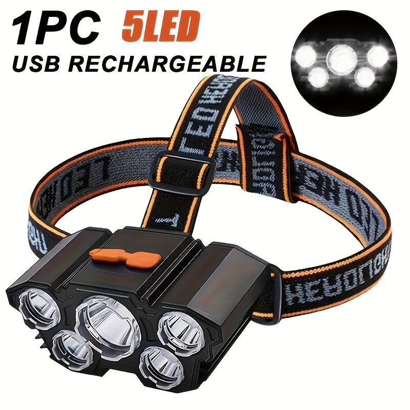 TEMU 1pc 1pc - (compatible With -) 5- - Abs Lightweight & Head Light With Low-voltage Operation For Camping, Hiking, Night Running, Waterproof Ipx5