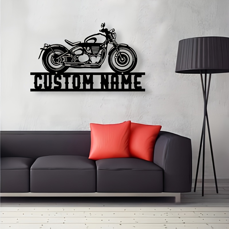 

1pc Custom Motorcycle Wall Decal - Personalized Metal Motorcycle Wall Art - Motorbike Mural For Home Office, Living Room Decor - Customizable Name Sign For Rider Gifts