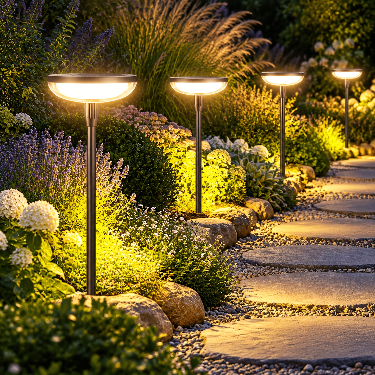 TEMU 4/6/ Lot de Lampes Solaires de Jardin, 40LM Lumière Solaire Extérieure, Jusqu'à 14H, 31" de Hauteur, Lampes Solaires de Chemin Extérieur IPX5,