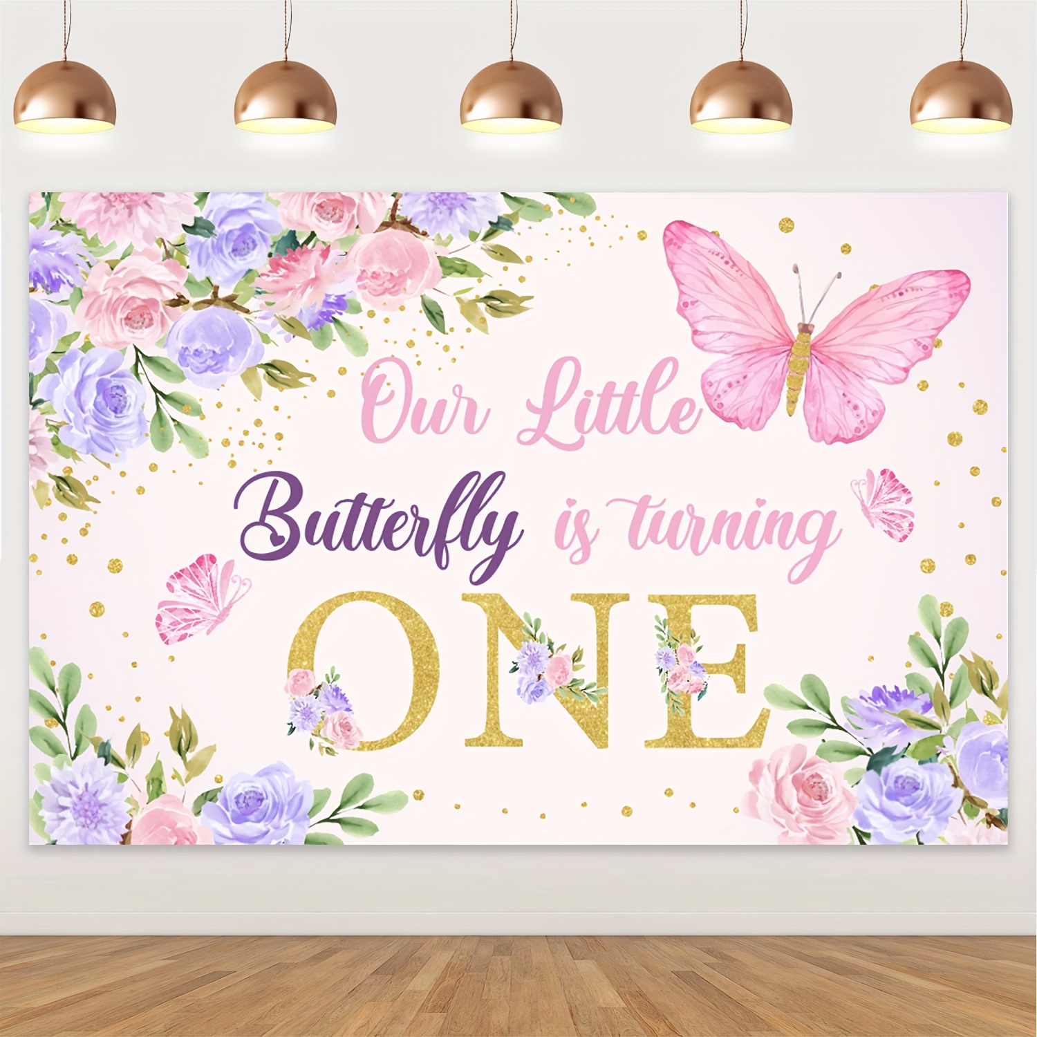 

1pc, Butterfly Themed Birthday Background Cloth Our Little Butterfly Is Turning 1 Party Photography Backdrop For Happy Birthday Party Decoration Supplies