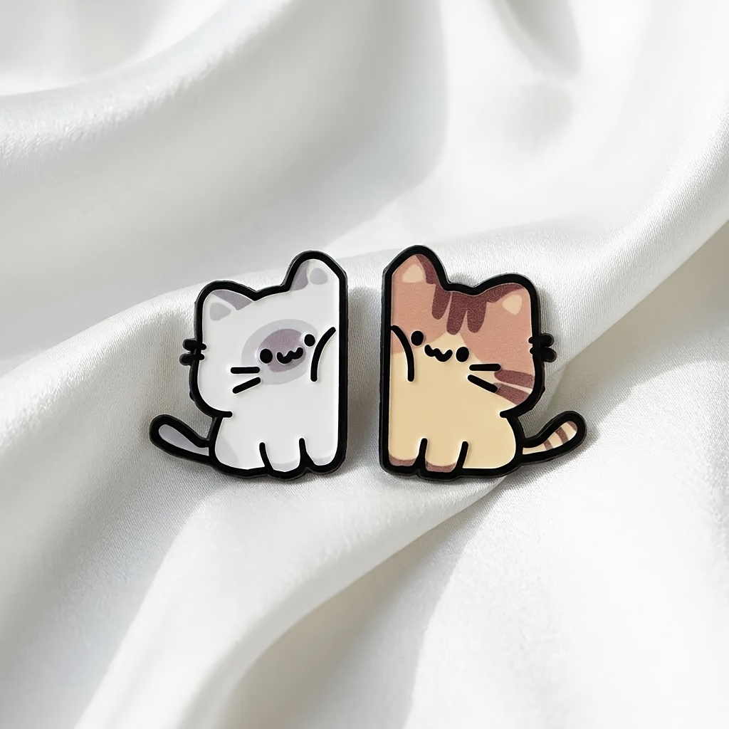 TEMU 2pcs Couple Style Waving Cat Brooch Set, Cute Best Friend Enamel Badges, Sweet Cp Style Cat Brooch Set, Soft Cute Waving Kitten Enamel Pins,
