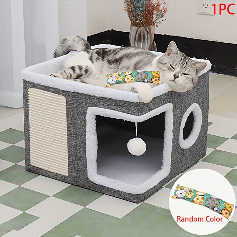 TEMU Random Color Long Strip Cat Cushion Toy Suitable For Kittens & Adult Cats - Chewable Teething Aid With Strip, Print Gift For Scratching Post,