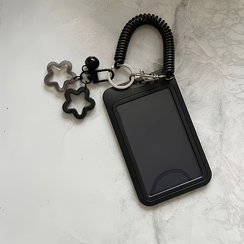1pc Expandable Plastic Card Holder With Keychain, Bus Pass Case, Id Card Sleeve, Star Pendant Key Chain Suitable For , Holiday Gift