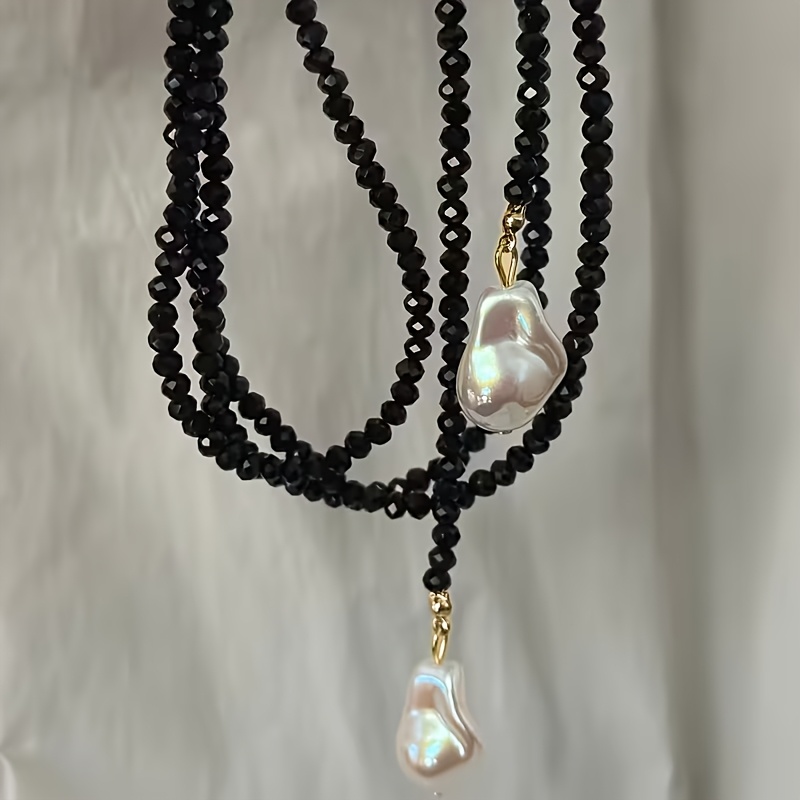 TEMU . Ultra-lange Damen-Halskette - Minimalistische Bohemian Rote Schwarze -Kette mit Tropfenanhänger, Elegante mehrschichtige Halskette für und