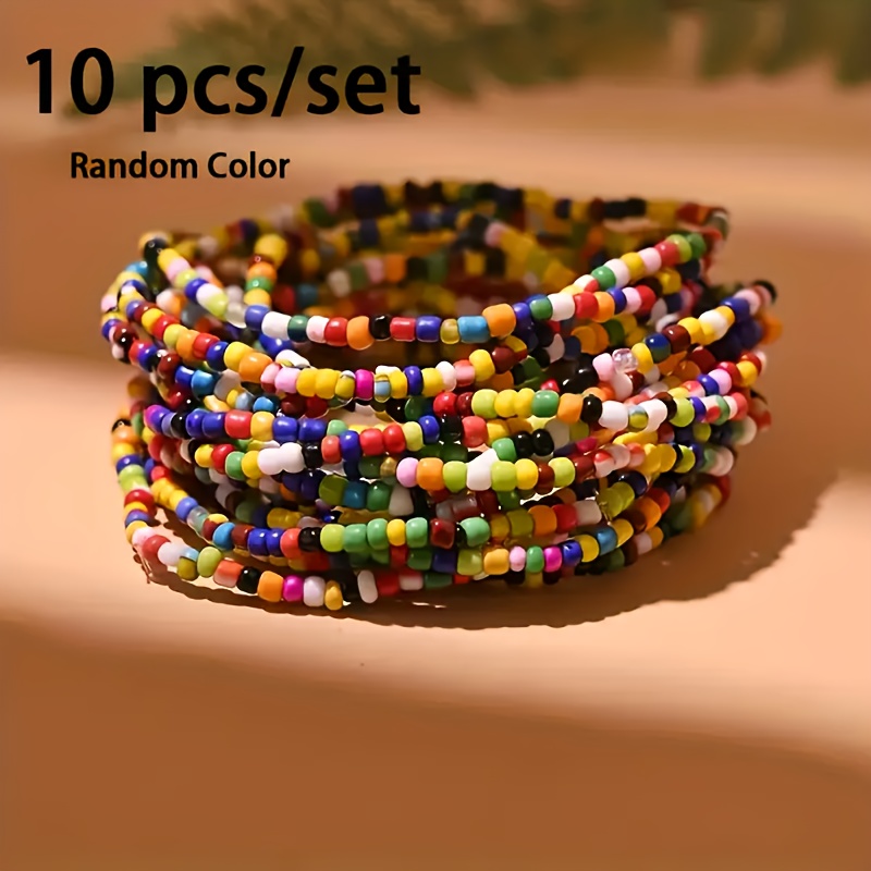 E-shop 10 Stück [Bunte Armbänder] Mehrfarbige Perlenarmbänder | Bohemian-Stil Mehrlagige Stapelbare Damenarmbänder, Lebendige Zufallsfarben Ideal für