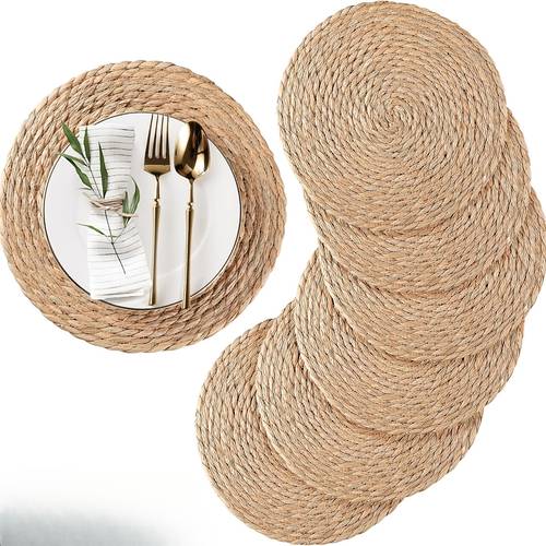 natural bohemian rattan placemats compatible for all stoves thick natural fiber table mats suitable for dining table christmas decor durable heat resistant rattan placemats