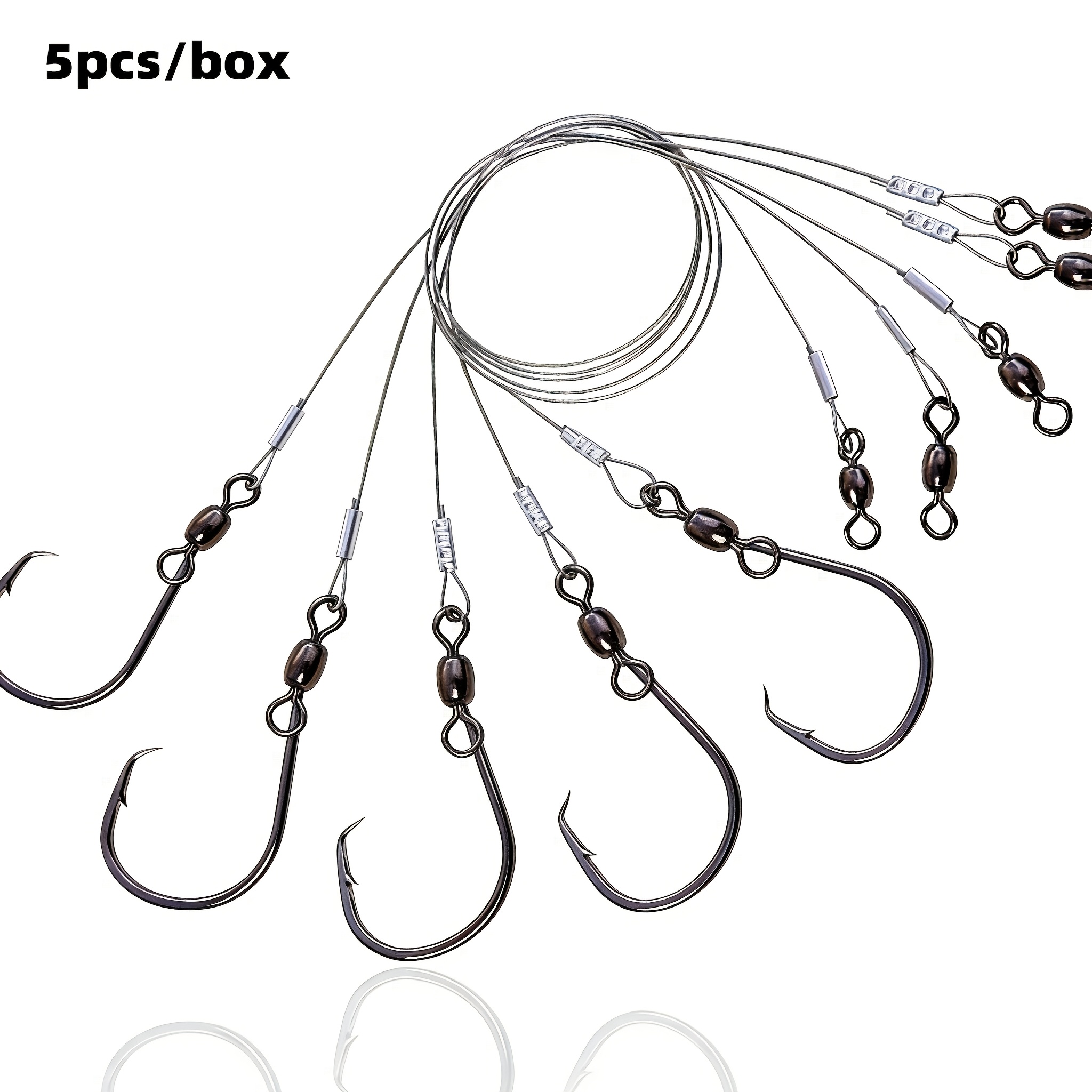TEMU 5pcs Lure Steel Wire Leader Hook Fishing Rig, Anti-bite, Anti- , Wear-resistant 2/0# Barbed Hook Fishing Line Rig Accessories