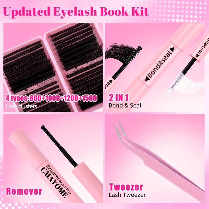 800 621 180 2pcs clustered self false eyelashes diy kit wild makeup style mixed length 8 18mm d with false eyelash tweezers brush remover and grafting tool suitable for beginners perfect mothers day valentines day gift details 6