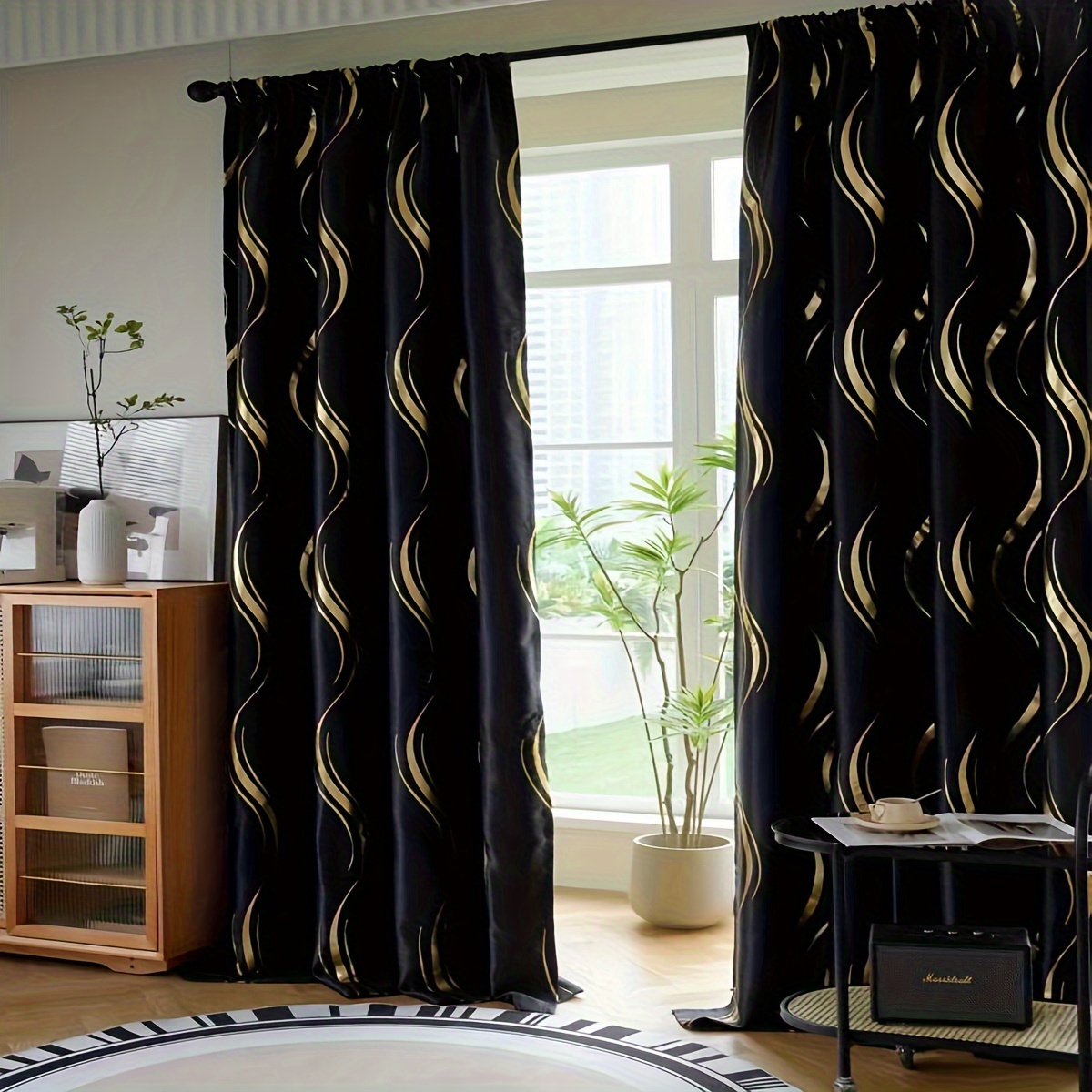 

Luxurious Print Blackout Curtain - Uv Protection, Rod For Bedroom & Living Room Decor