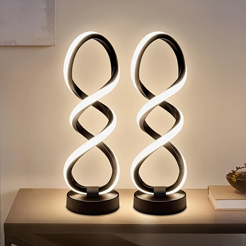 TEMU 2pcs Spiral Led Desk Lamp, Dimmable Modern Desk Lamp, Lamps Clearance Deal, 3 , Button Switch, Living Room, Office, Decoration, Birthday, In