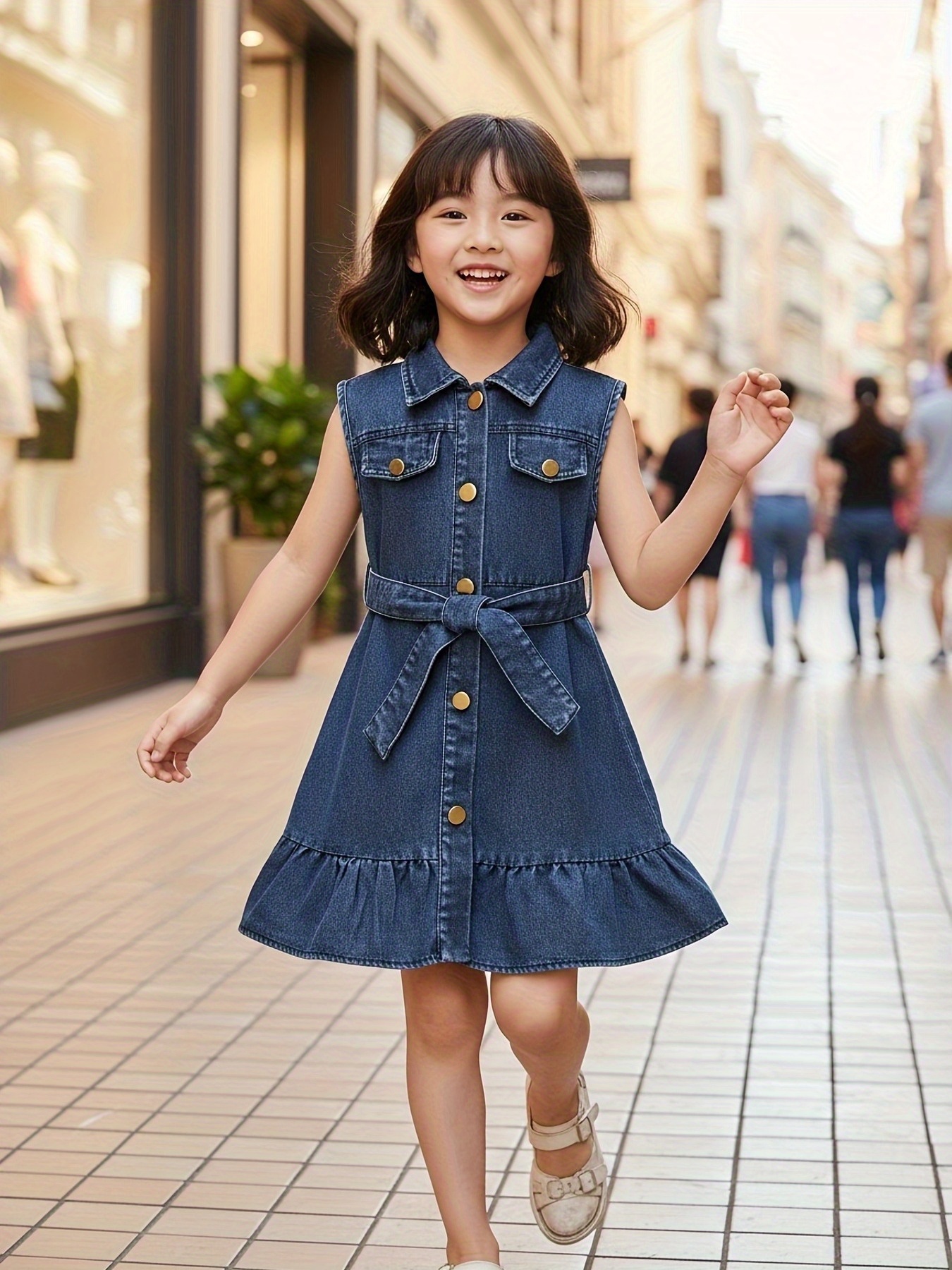 girls sleeveless denim dress free adjustable belt 2 8t y2k - Temu Cyprus