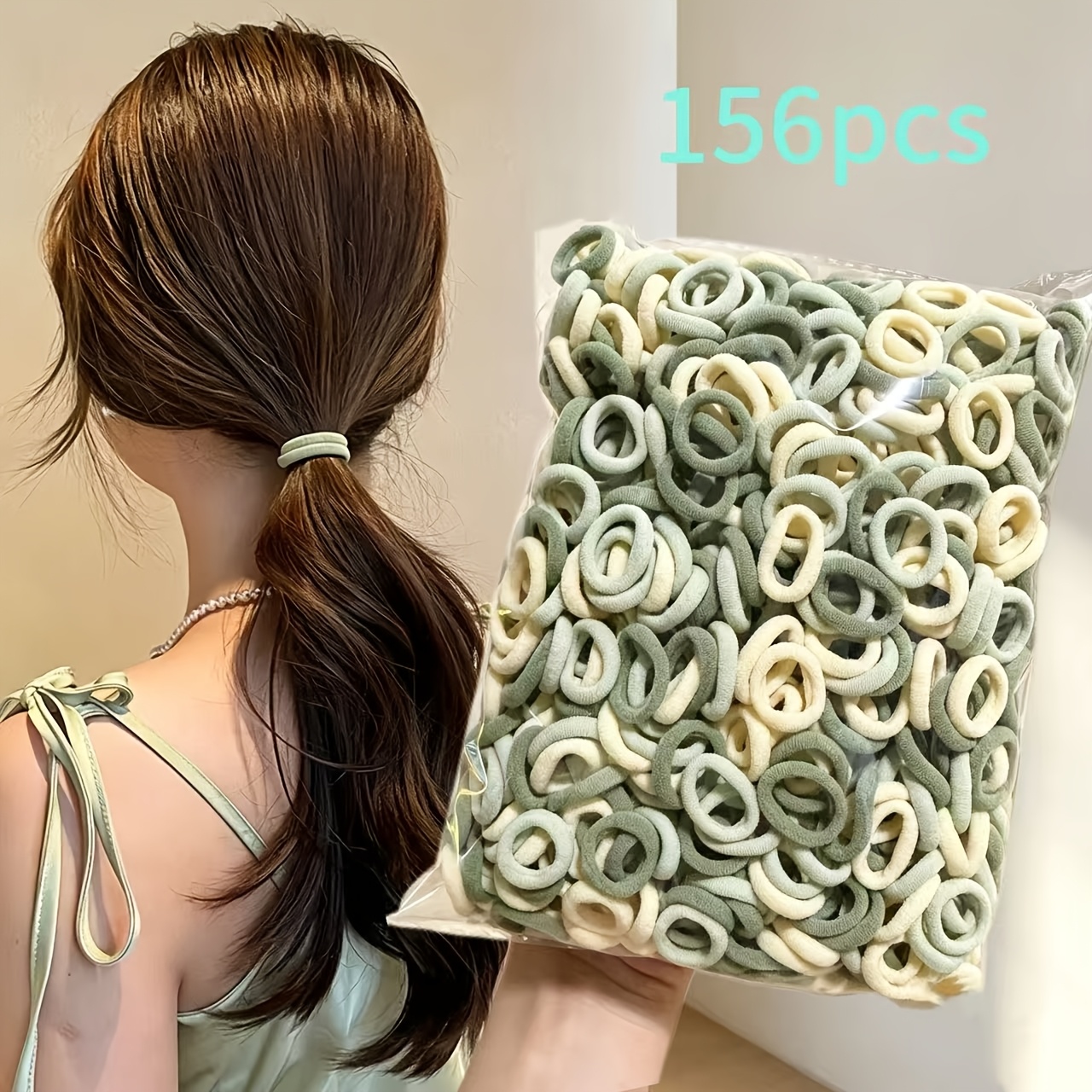 TEMU 156pcs Pack Mint Green & High-elasticity Hair Ties Suitable For Daily Ponytails, Braids, Buns - Seamless Hair Bands For Low-maintenance Styles,