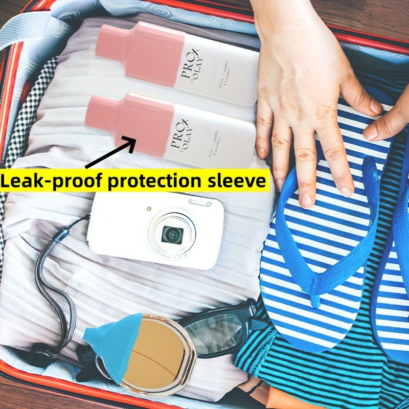 

2/4pcs Travel Container Leakproof Cover, Luggage Leakproof Toiletry Bag, Silicone Travel Bottle Leakproof Tool, Fits Most Size Bottles,