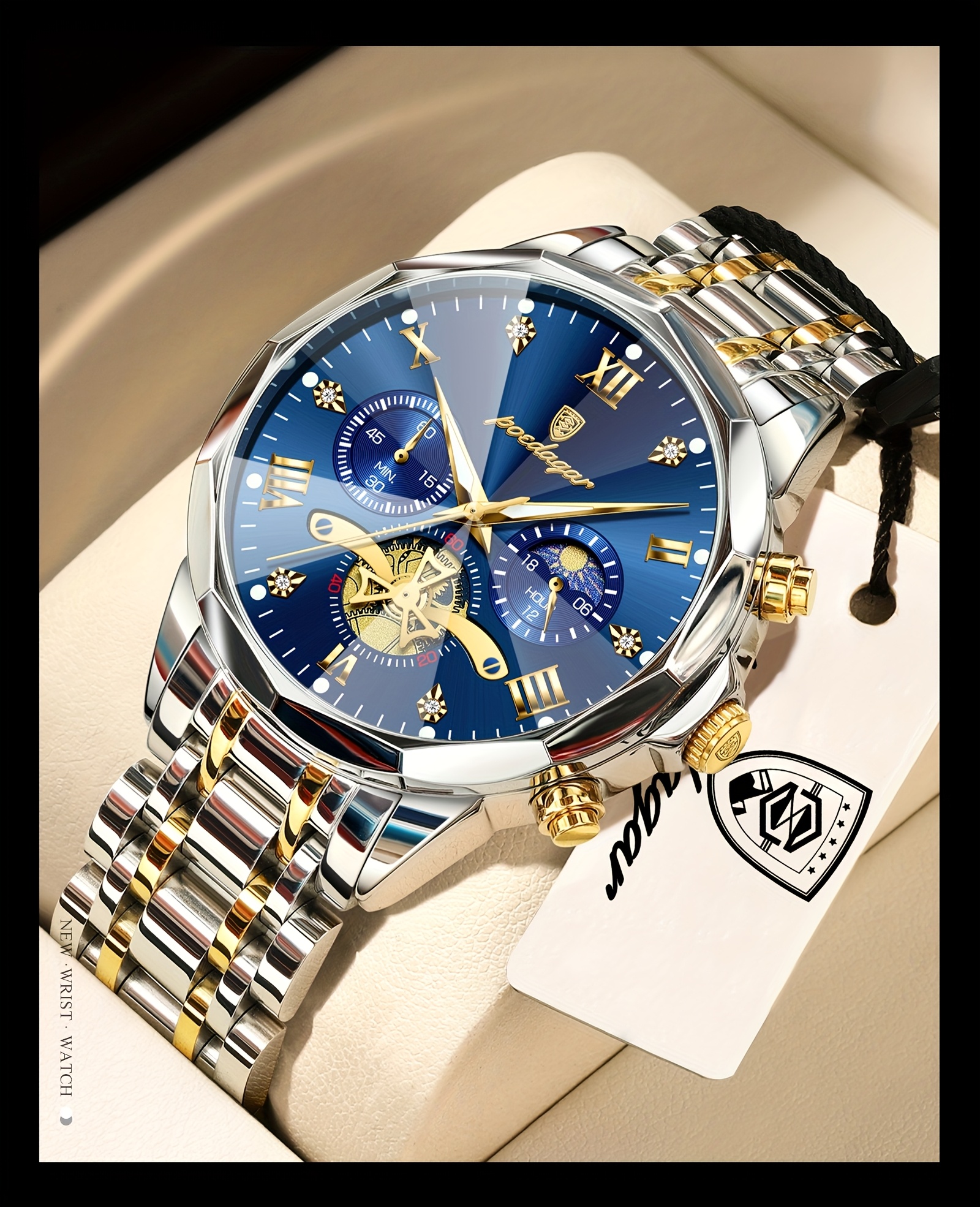 Luxe Stalen Band Herenhorloge Lichtgevend Waterdicht Chronograaf Dag En Nacht Display Heren Polshorloge