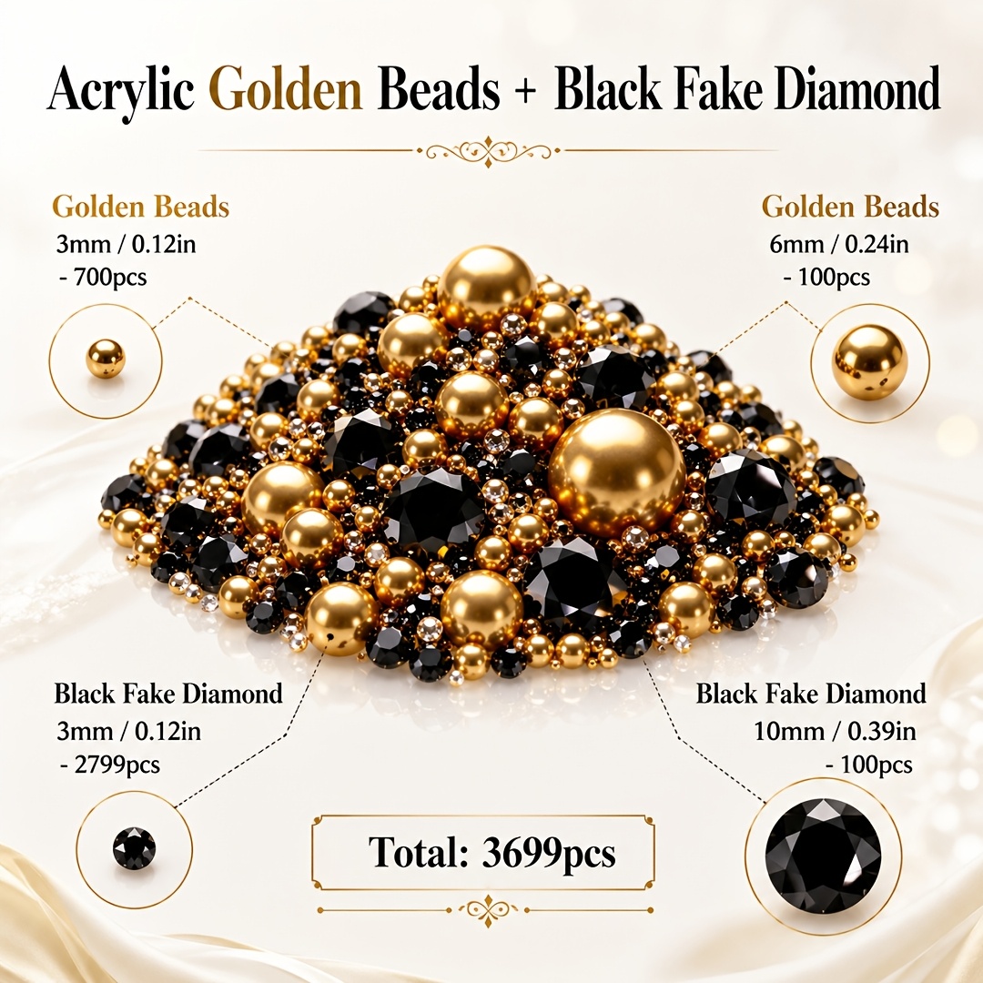 TEMU 3699 Golden Floating Beads And Diamonds Suitable For Vase Fillers, Spheres With & Marbles For Centerpiece Decor, Wedding,, Table Centerpieces -