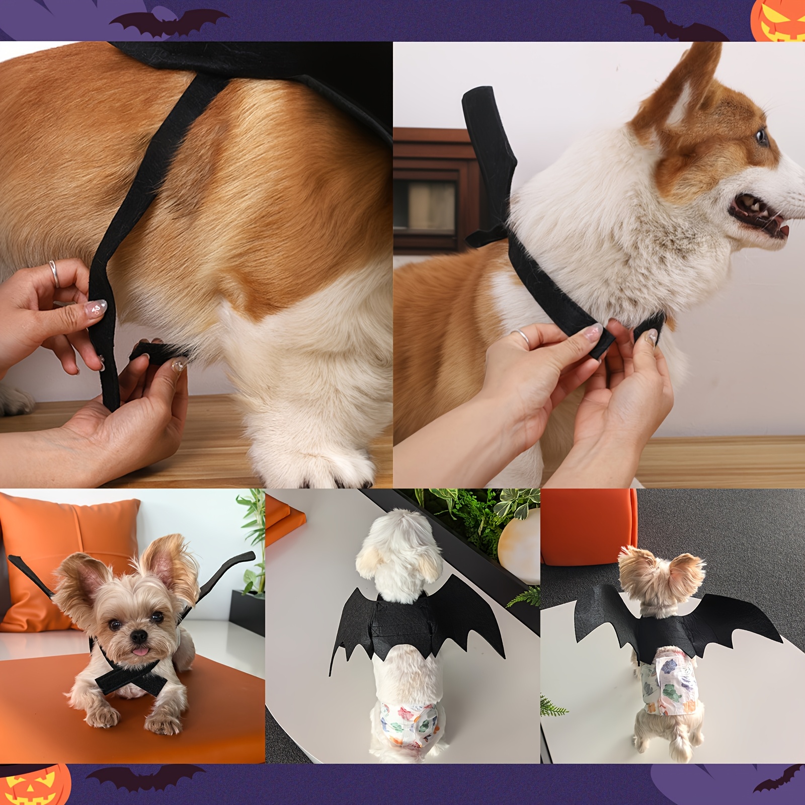 Adjustable Black Bat Wings Soft Polyester Halloween Pet Costume, Perfect for Cats and Small Dogs, Ideal for Role-Playing and Dress-Up Fun