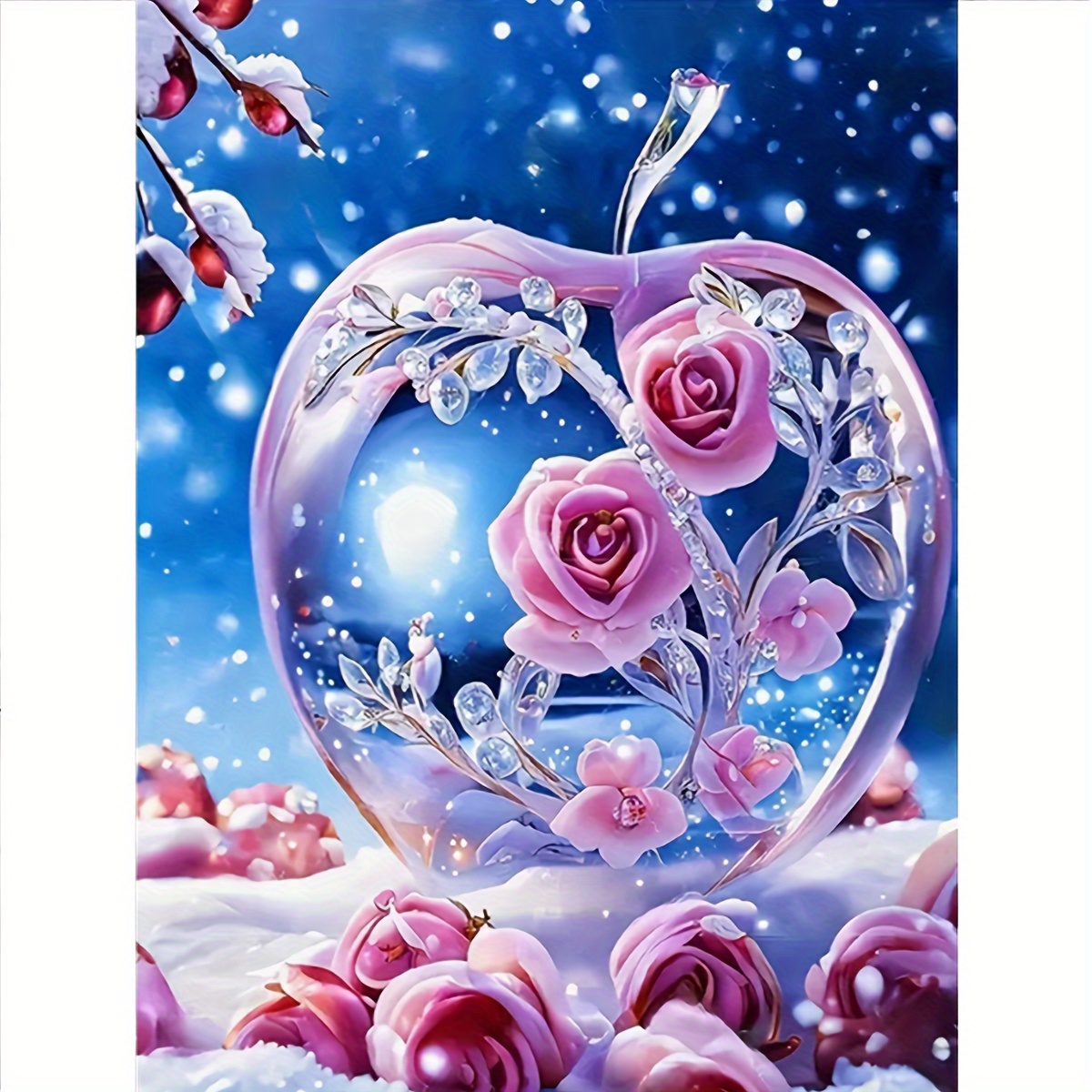 

5d Diy Diamond Painting Kit - Rose Full Drill Round Acrylic Diamond Embroidery Set, Home Decor Craft (1 Pack, 7.9x11.8 Inches)