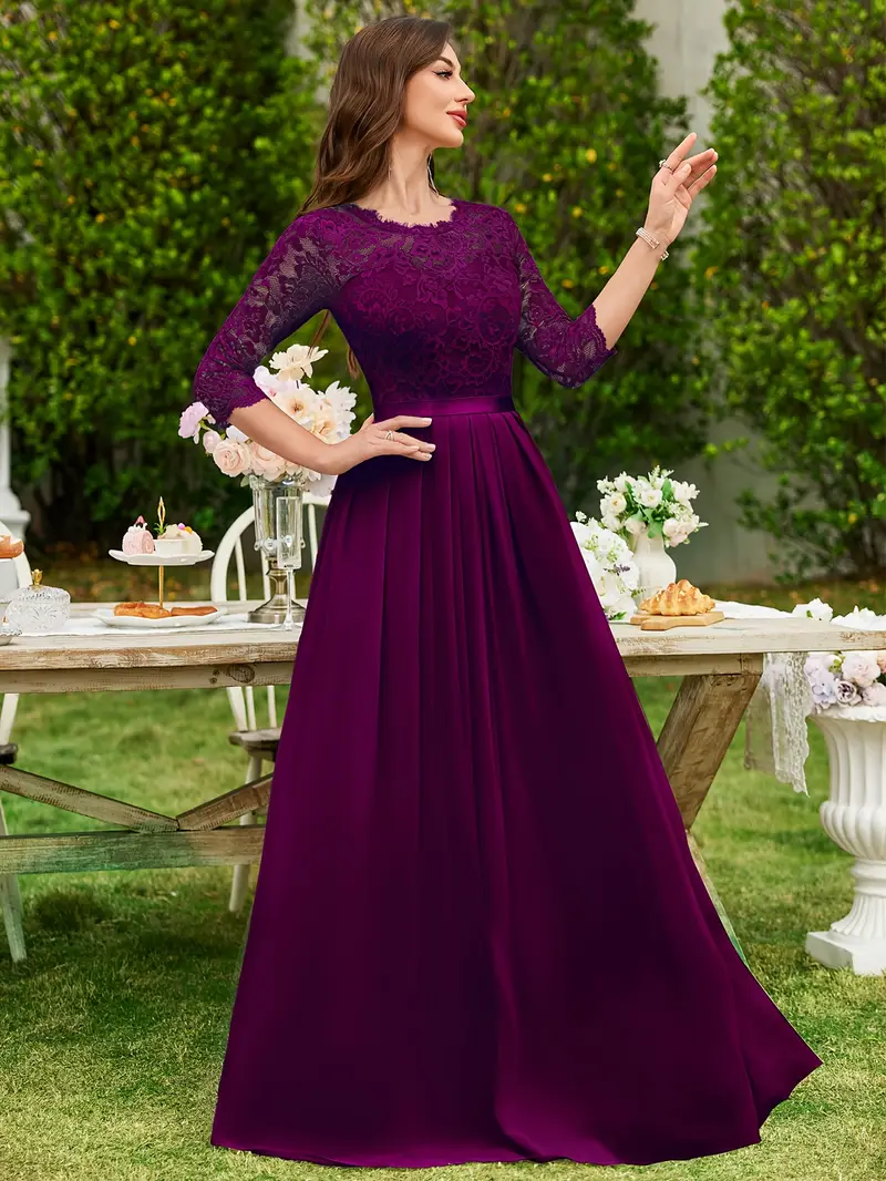 womens elegant floral lace contrast chiffon 3 4 sleeve - Temu Greece womens elegant floral lace contrast chiffon 3 4 sleeve - Temu Greece