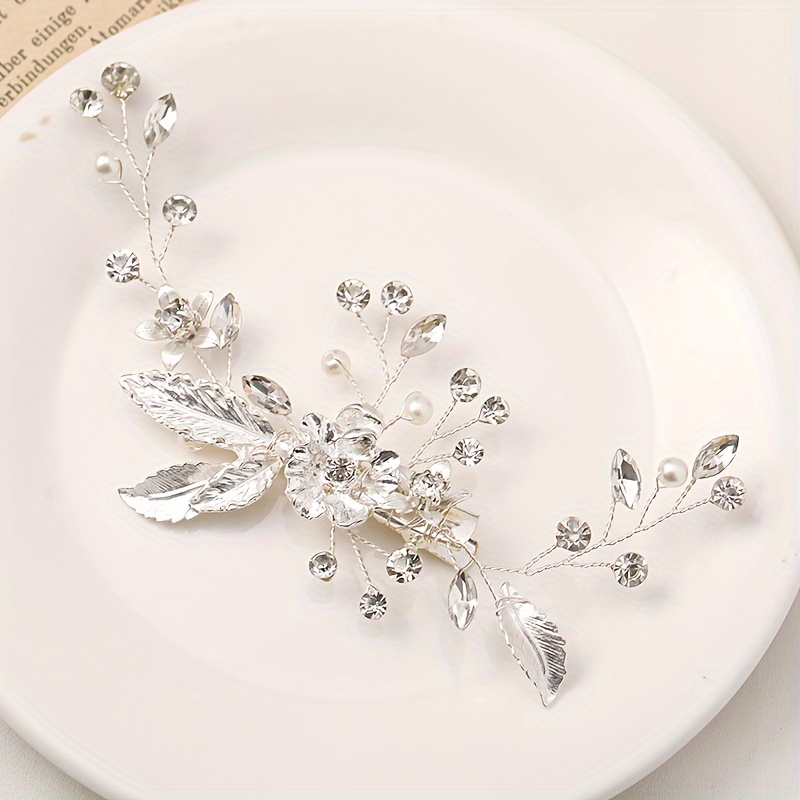 E-shop Blumen- Blatt-Haarspange-Accessoire, handgefertigte Strassrand-Haarnadel, blattförmiger Haarstyling-Schmuck für Make-up Hochsteckfrisuren