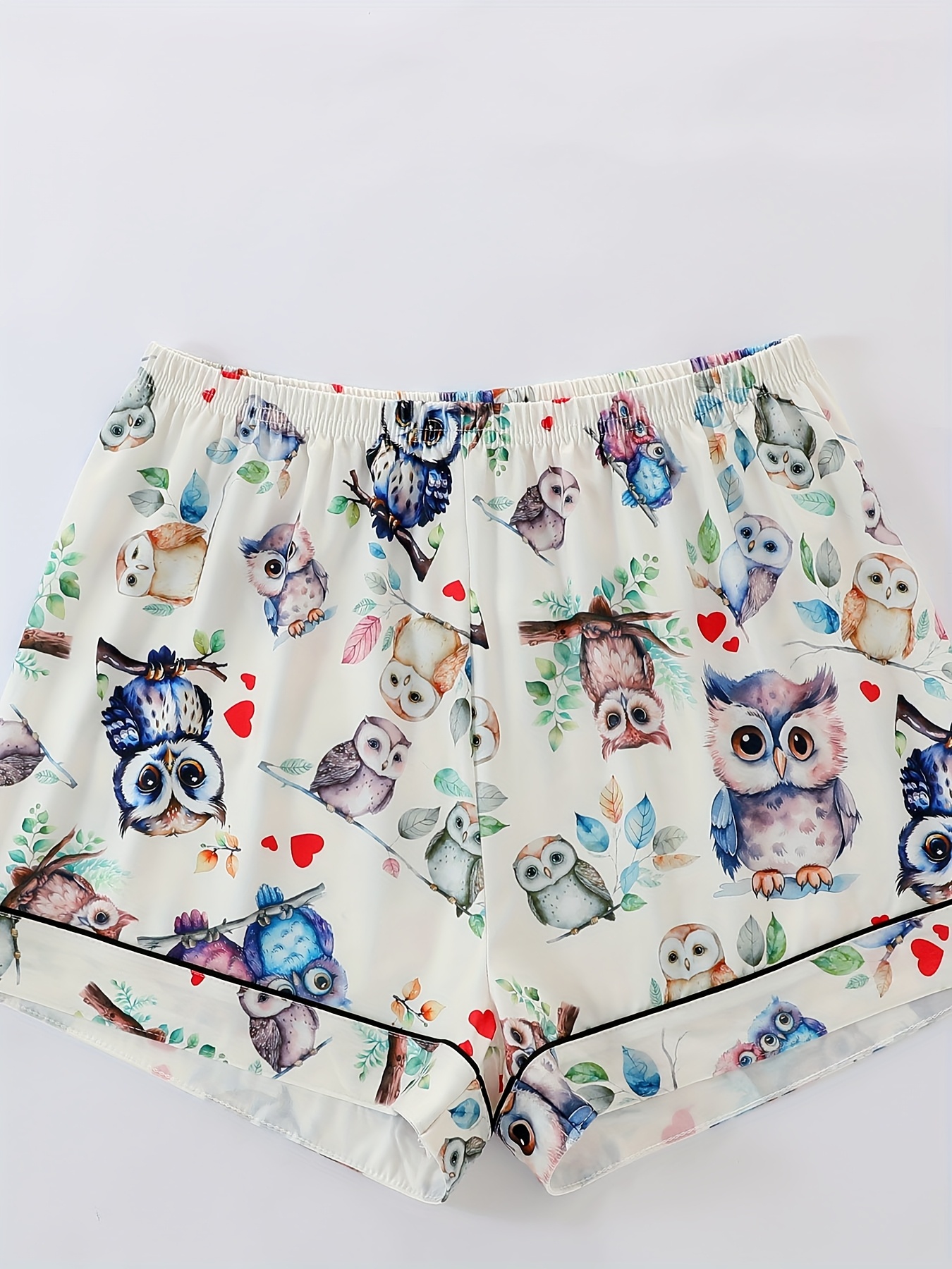 two piece pajama set with collared short sleeve open front shirt and loose elastic shorts   print pattern   wearable casual   womens sleepwear and loungewear outfit polyester fabric Product details 6