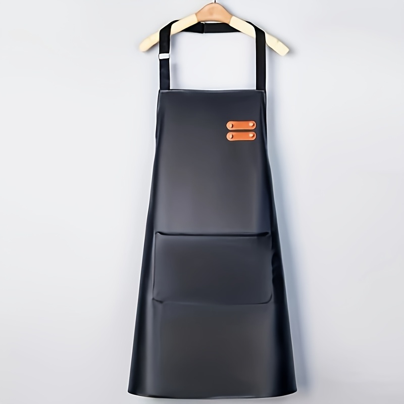 Image of Pu Material Wash-free Apron With Adjustable Neckline And Pockets, Suitable For Home Kitchen, Pet Shop, And Barber Shop Use