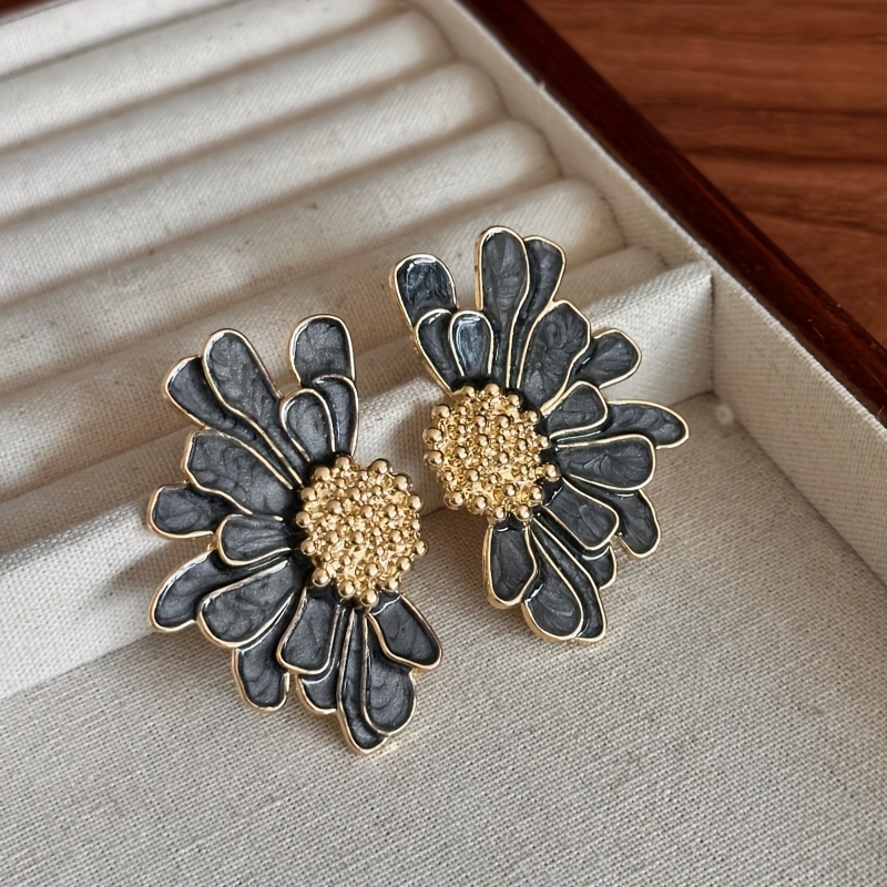 TEMU 1 Pair Of Vintage Elegant Large Floral Enamel Drop Earrings With A Design, Suitable For Women' Casual Wear And Party Vacation Occasions